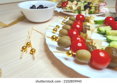 Assorted Canapes On The Table Close-up