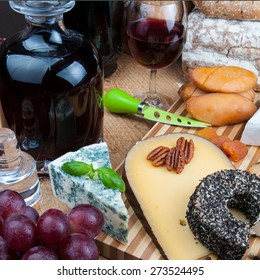 Assorted cheese on table