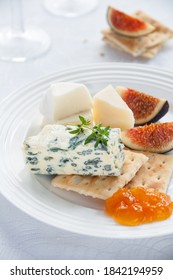 Assorted Cheese Platter With Crackers, Jam And Figs