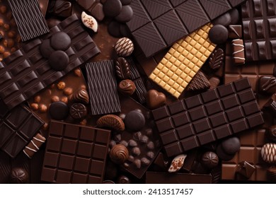 assorted chocolate bars and candy, delicious dessert food. sweet chocolate background - Powered by Shutterstock