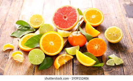 Assorted Of Citrus Fruit And Leaf