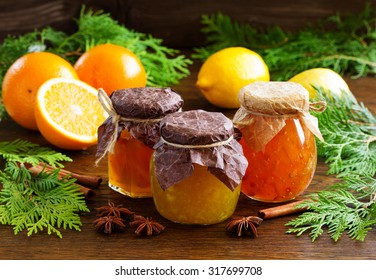 Assorted Citrus Fruit Preserves Prepared For Christmas.