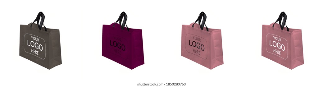 Assorted Color ECO Bags. Non Woven Shopping Bags For Mock Up. Copy Space For Text And Logo. Your Logo Here