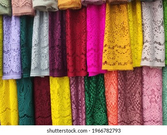 Assorted colorful fabric like modern Kebaya pattern at market display