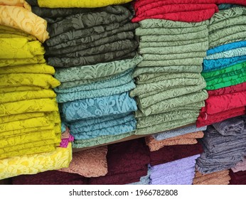 Assorted Colorful Fabric Like Modern Kebaya Pattern At Market Display