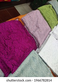 Assorted Colorful Fabric Like Modern Kebaya Pattern At Market Display