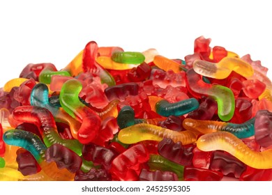 Assorted colorful gummy candies isolated on a white background. Top view. Jelly  sweets. - Powered by Shutterstock