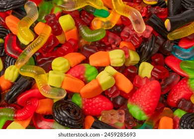 Assorted colorful gummy candies. Top view. Jelly  sweets. - Powered by Shutterstock