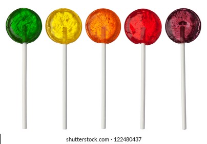 Assorted colors lollipops isolated on white background, close-up. This image is isolated with light during the photo shoot process. - Powered by Shutterstock