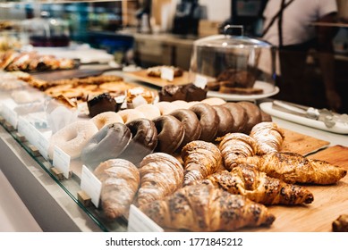 Assorted Croissants In A Bakery Display Case