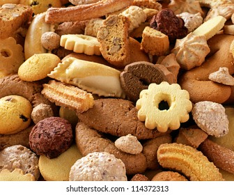 Assorted crunchy fresh biscuits top view