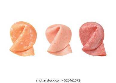 Assorted Deli Meat Slices On White Background