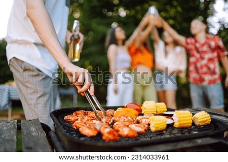 Assorted delicious grilled meat with barbecue grilled vegetables.  Сoncept of lifestyle, holidays, weekends and leisure.