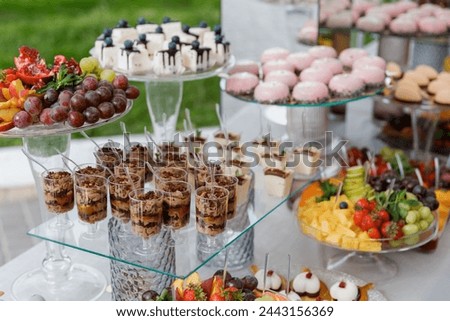 Assorted desserts displayed on table