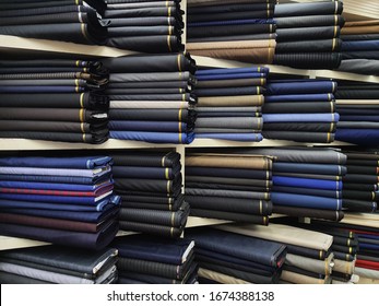 Assorted Difference Type Of Wool Fabric In Bespoke Boutique Shop 