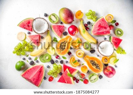 Similar – Image, Stock Photo Tropical fruits on blue plate