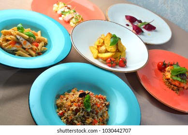 assorted dishes.Top view.