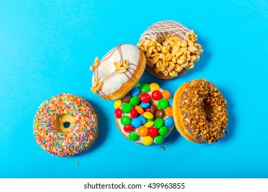 Various Decorated Doughnuts Motion Falling On Stock Photo (Edit Now