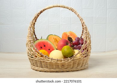 Assorted Fresh Fruit In Basket. Summer Fruit Set