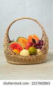 Assorted Fresh Fruit In Basket. Summer Fruit Set