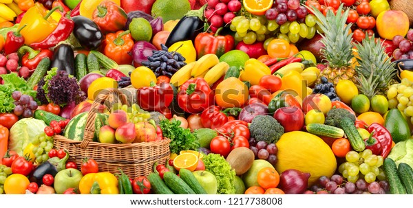 Assorted Fresh Ripe Fruits Vegetables Food Stock Photo 1217738008