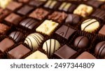 Assorted Gourmet Chocolates and Pralines Close-Up with Depth of Field