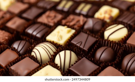 Assorted Gourmet Chocolates and Pralines Close-Up with Depth of Field - Powered by Shutterstock