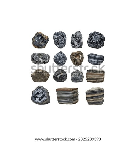 Assorted gray and silver metal washers and nuts on white background, with transparent background