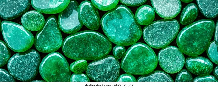 Assorted Green Nephrite Jade Stones Close-up, Precious Gemstone Texture for Jewelry Making, Decorative Arts Material Background, Natural Light Vibrant Color Depth, Unique Pattern - Powered by Shutterstock