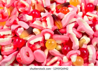 Assorted Gummy Candies. Top View. Jelly  Sweets.