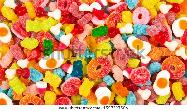 Assorted Gummy Candies Top View Jelly Stock Photo (Edit Now) 1557327506