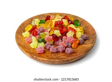 Assorted Gummy Candy Pile Isolated. Chewing Colorful Marmalades, Jelly Gumdrops Heap, Gelatin Candies Set On White Background