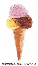 Assorted icecream scoops on a cone  - Shutterstock ID 670797166