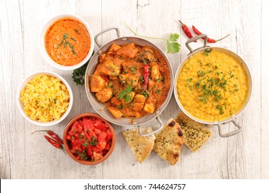 assorted indian curry and dish