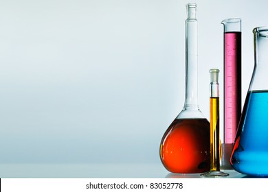 Assorted Laboratory Glassware Equipment Ready For An Experiment In A Science Research Lab