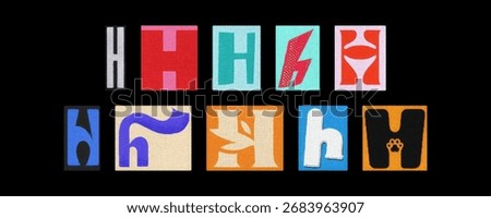 Assorted letter H typography styles, paper cutouts against black
