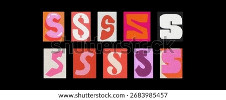 Assorted letter S typography styles, paper cutouts on black background
