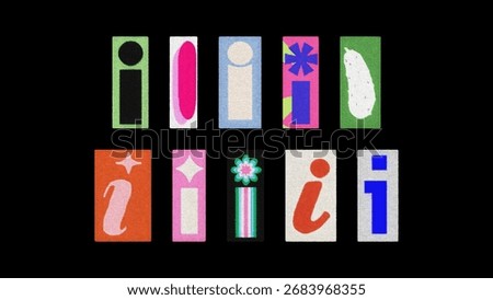 Assorted letter I typography styles, paper cutouts against black
