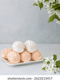 Assorted marshmallows for breakfast with a cup of fragrant coffee