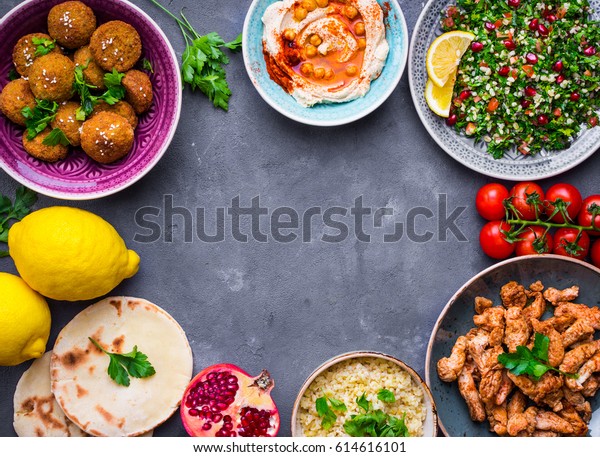 Assorted Middle Eastern Dishes Meze Background Stock Photo (Edit Now ...