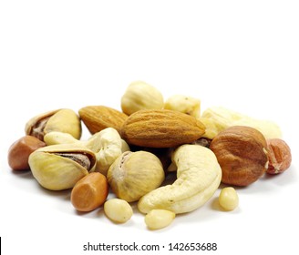 Assorted Mixed Nuts On White Background