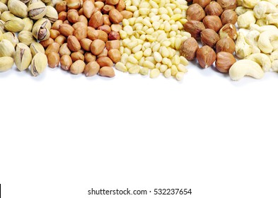 Assorted Mixed Nuts On White Background