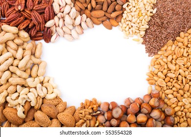 Assorted Mixed Nuts On White Background.