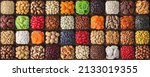 assorted nuts and seeds, various kinds of dried fruits, sun-dried berries. composition organic food background, top view.