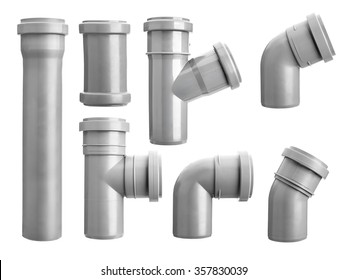 Assorted PVC Sewage Pipe Fittings Shot On White