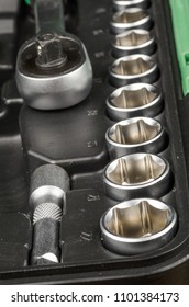 Assorted ratchet sockets inside a toolbox