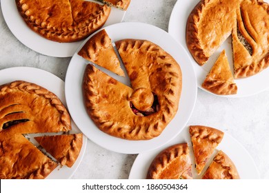 Assorted Russian Cuisine Pies. Filled Baked Goods