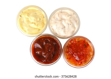 Assorted Sauces In A Bowl Isolated On White Background