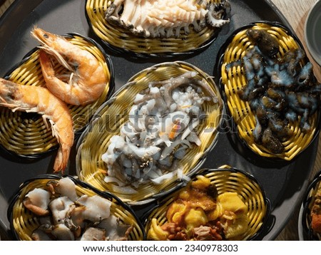 Assorted seafood, conch, shrimp, abalone..
