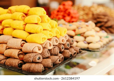 Assorted selection of tea biscuits and chocolate chip cookies